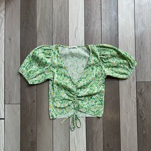 Zara Women’s Green Daisy Print Cropped Top |  Size: Small | Good Condition